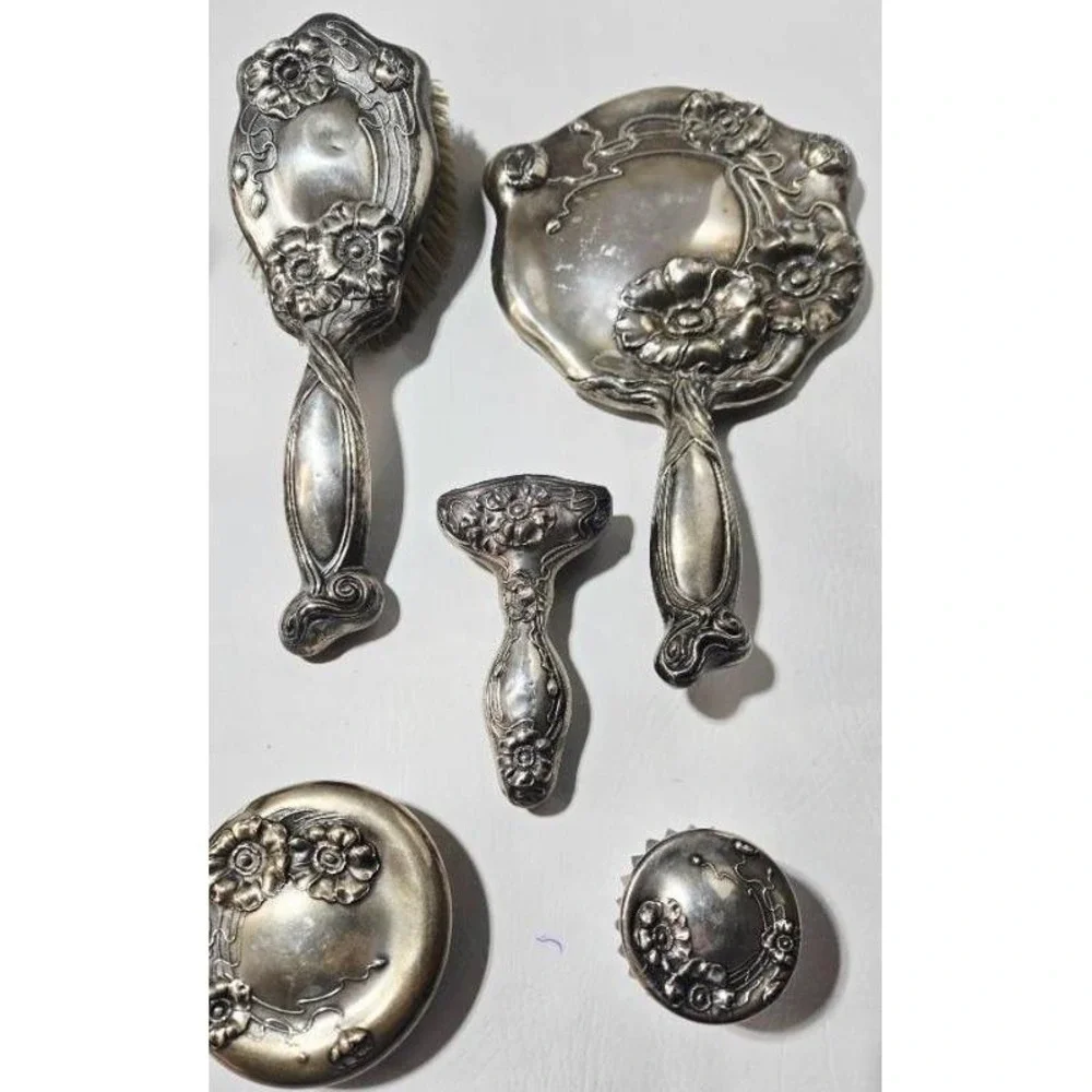 Victorian Repose  Sterling Silver‎  Large Vanity Set Brushes Jars Mirrors & More